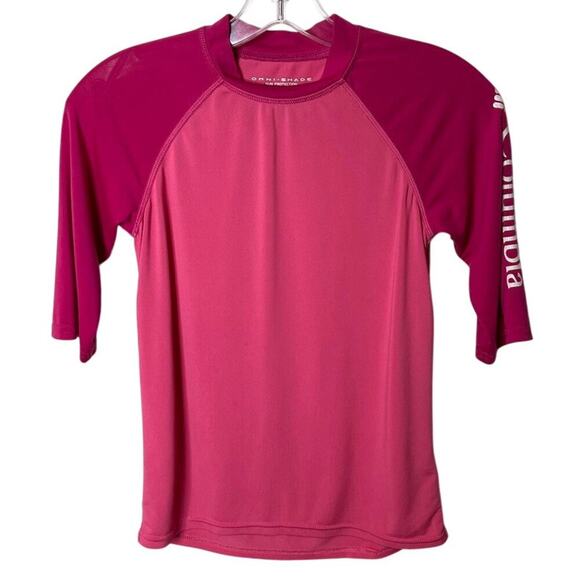Columbia Girl's Omni-Shade Sun Protection Shirt S Pink Raglan Half Sleeve Top - Picture 1 of 5